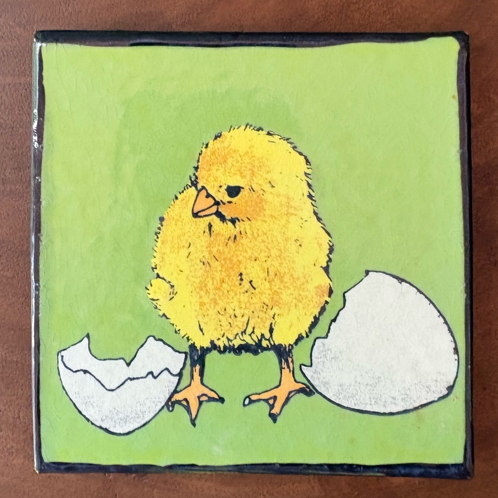 Easter Baby Chick Artisan Coaster/Small Hot Plate Hand-Painted Ceramic Tile - Picture 3 of 8